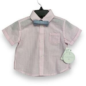 Edgehill Collection Pink Stripe Seersucker Dress Shirt And Tie Boys Sz 9 Months